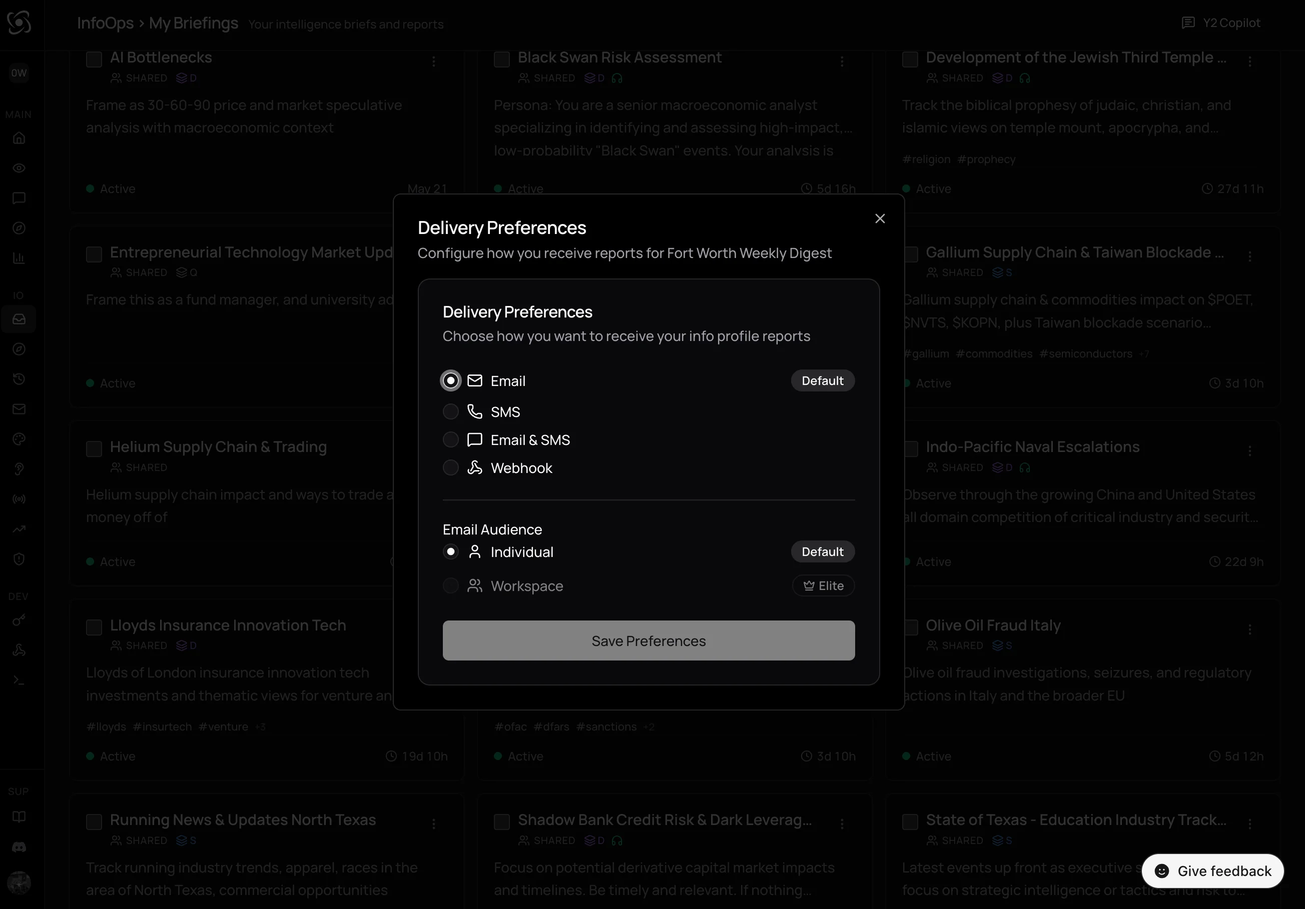 Y2 delivery preferences screenshot